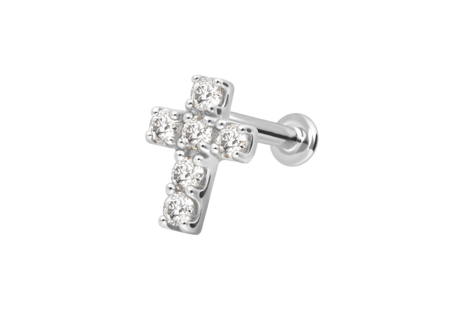 14 Karat Gold Labret Piercing mit Push Fit MOISSANIT-KREUZ